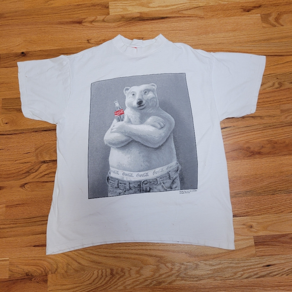 Mens Vintage 1995 Coca-Cola Polar Bear "Calvin Klein Style" T-Shirt - XL - Coke